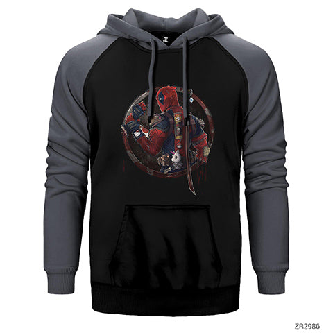 Deadpool Distorted Çift Renk Reglan Kol Sweatshirt / Hoodie