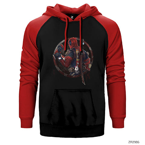 Deadpool Distorted Çift Renk Reglan Kol Sweatshirt / Hoodie