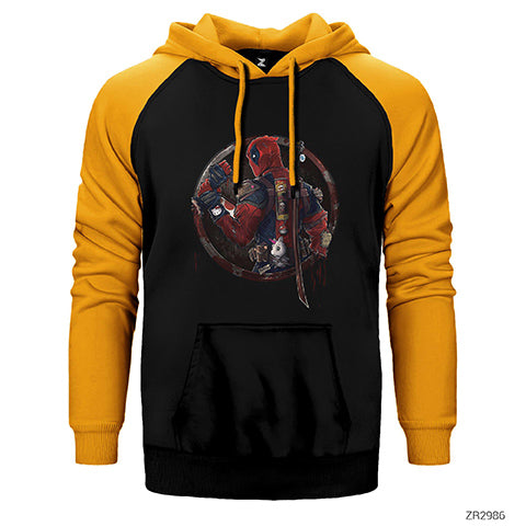 Deadpool Distorted Çift Renk Reglan Kol Sweatshirt / Hoodie