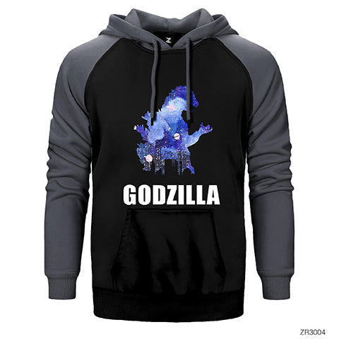 Godzilla in City Çift Renk Reglan Kol Sweatshirt / Hoodie