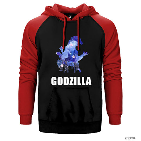 Godzilla in City Çift Renk Reglan Kol Sweatshirt / Hoodie