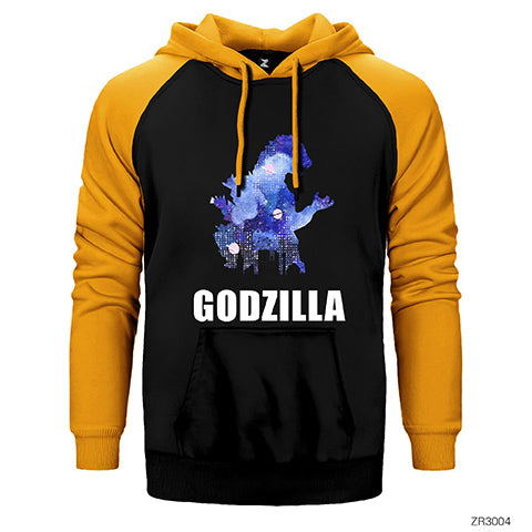Godzilla in City Çift Renk Reglan Kol Sweatshirt / Hoodie