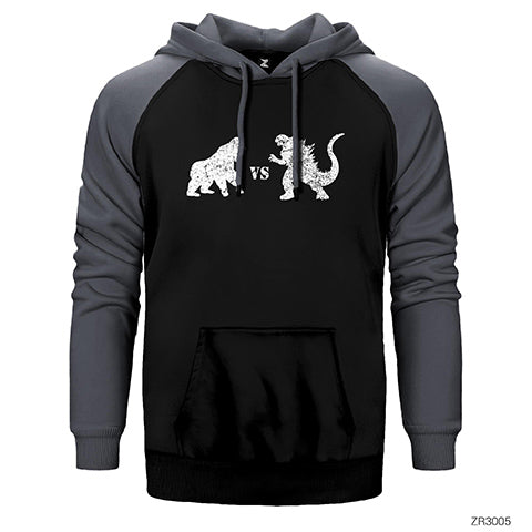 Godzilla vs King Kong Çift Renk Reglan Kol Sweatshirt / Hoodie
