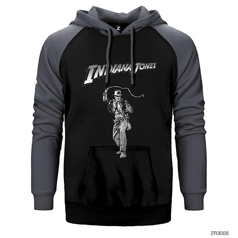 Indiana Jones BW Çift Renk Reglan Kol Sweatshirt / Hoodie