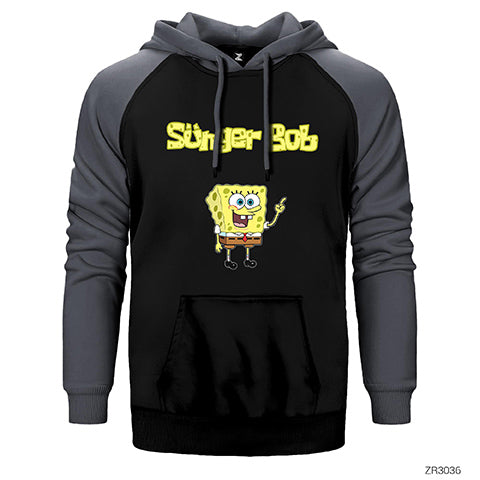 Sünger Bob Çift Renk Reglan Kol Sweatshirt / Hoodie