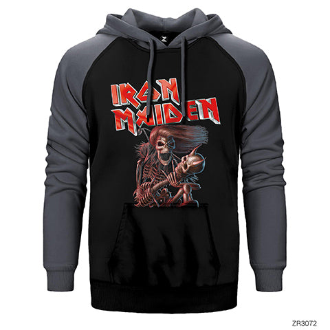 Iron Maiden Skull Çift Renk Reglan Kol Sweatshirt / Hoodie