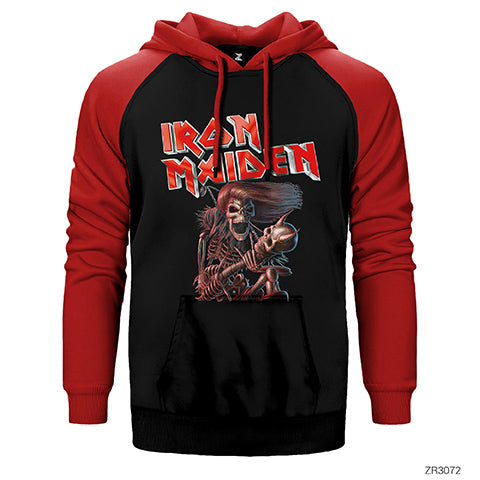 Iron Maiden Skull Çift Renk Reglan Kol Sweatshirt / Hoodie