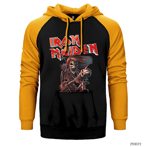 Iron Maiden Skull Çift Renk Reglan Kol Sweatshirt / Hoodie