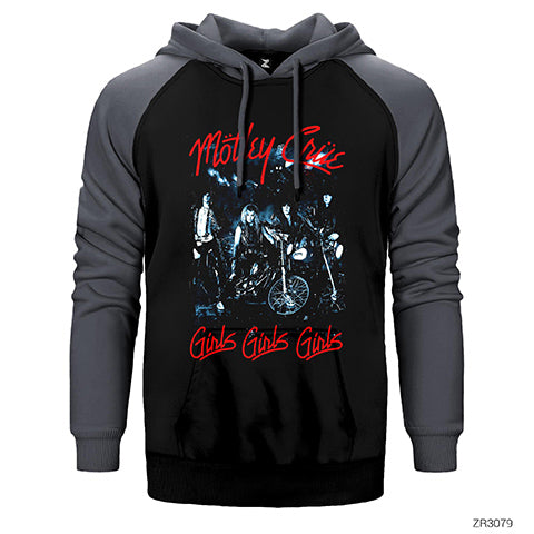 Mötley Crüe Girls Çift Renk Reglan Kol Sweatshirt / Hoodie