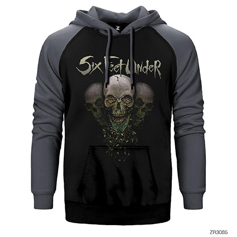 Six Feet Under Skulls Çift Renk Reglan Kol Sweatshirt / Hoodie