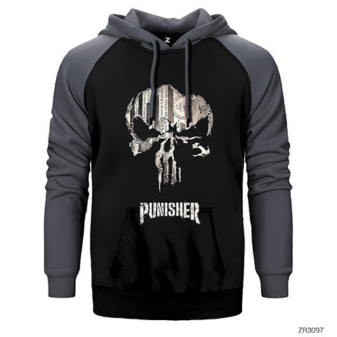 Punisher Confident Çift Renk Reglan Kol Sweatshirt / Hoodie
