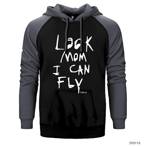 Travis Scott Look Mom I Can Fly Çift Renk Reglan Kol Sweatshirt / Hoodie