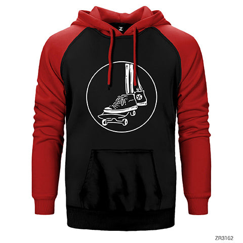 Skater Skull Çift Renk Reglan Kol Sweatshirt / Hoodie