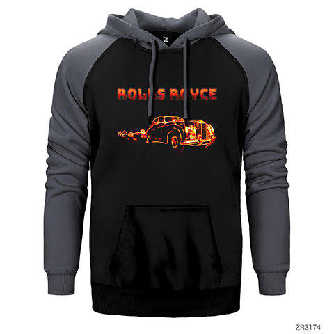 Rolls Royce In Fire Çift Renk Reglan Kol Sweatshirt / Hoodie