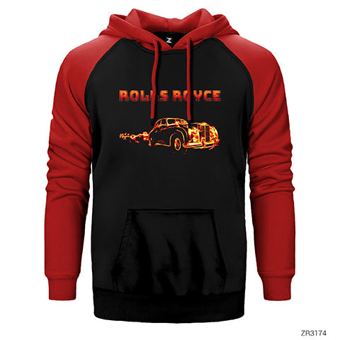Rolls Royce In Fire Çift Renk Reglan Kol Sweatshirt / Hoodie