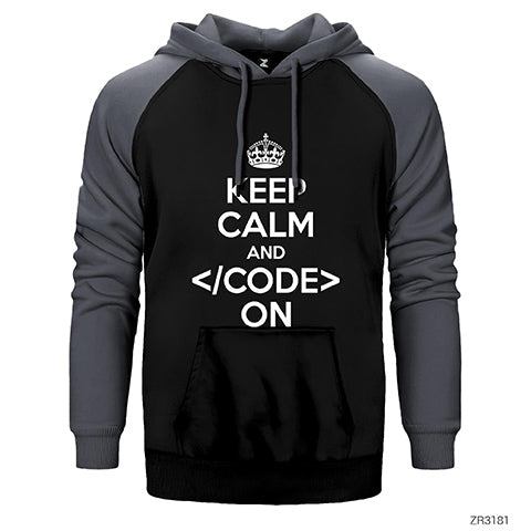 Keep Calm Code Çift Renk Reglan Kol Sweatshirt / Hoodie