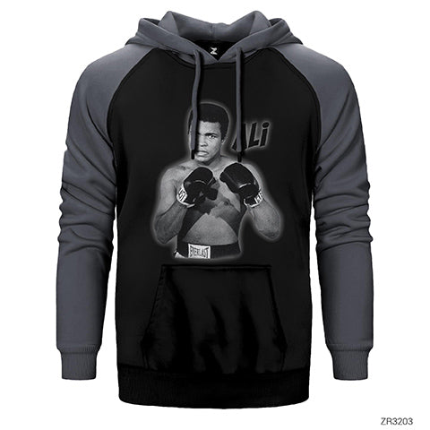 Muhammed Ali Poster Çift Renk Reglan Kol Sweatshirt / Hoodie
