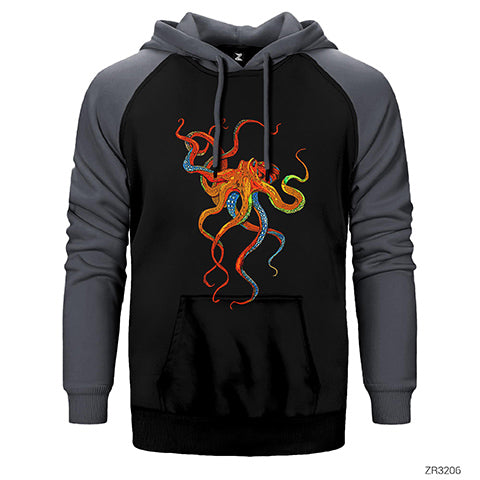 Ahtapot Octopus Full Color Çift Renk Reglan Kol Sweatshirt / Hoodie