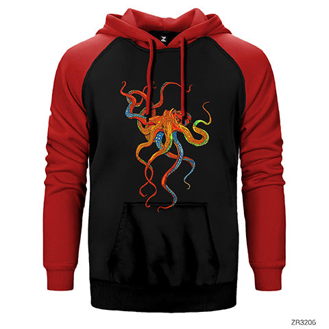 Ahtapot Octopus Full Color Çift Renk Reglan Kol Sweatshirt / Hoodie