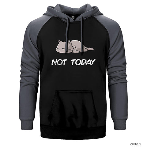 Kedi Not Today Çift Renk Reglan Kol Sweatshirt / Hoodie