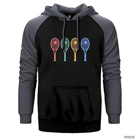 Tennis Racket Çift Renk Reglan Kol Sweatshirt / Hoodie