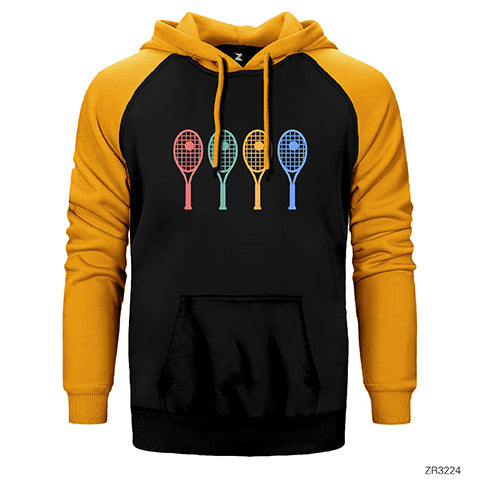 Tennis Racket Çift Renk Reglan Kol Sweatshirt / Hoodie