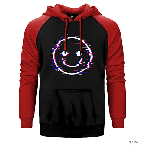 Glitch Face Çift Renk Reglan Kol Sweatshirt / Hoodie