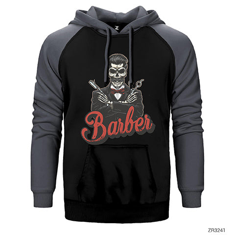 Barber Skull Çift Renk Reglan Kol Sweatshirt / Hoodie