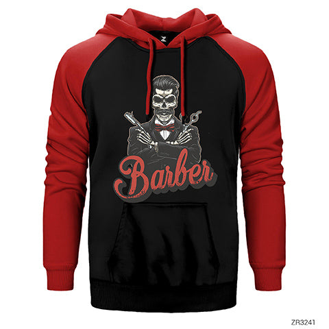 Barber Skull Çift Renk Reglan Kol Sweatshirt / Hoodie