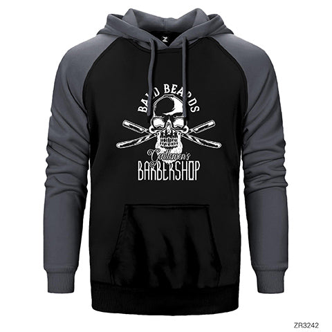 Barbershop Bald Beards Çift Renk Reglan Kol Sweatshirt / Hoodie