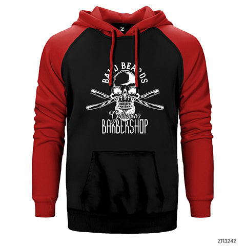 Barbershop Bald Beards Çift Renk Reglan Kol Sweatshirt / Hoodie