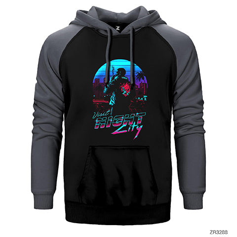 Cyberpunk 2077 Visit Night City Çift Renk Reglan Kol Sweatshirt / Hoodie