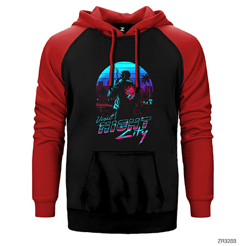 Cyberpunk 2077 Visit Night City Çift Renk Reglan Kol Sweatshirt / Hoodie