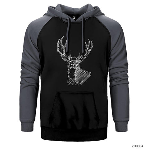 Geyik Uzay Temalı Çift Renk Reglan Kol Sweatshirt / Hoodie