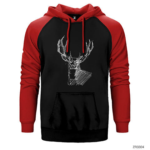 Geyik Uzay Temalı Çift Renk Reglan Kol Sweatshirt / Hoodie