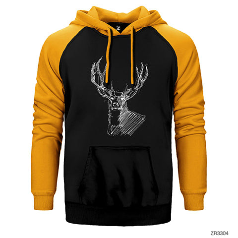 Geyik Uzay Temalı Çift Renk Reglan Kol Sweatshirt / Hoodie