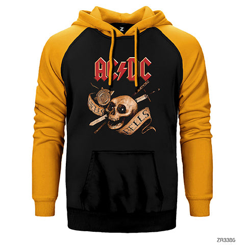 AC DC Hell Bells Skull Çift Renk Reglan Kol Sweatshirt / Hoodie