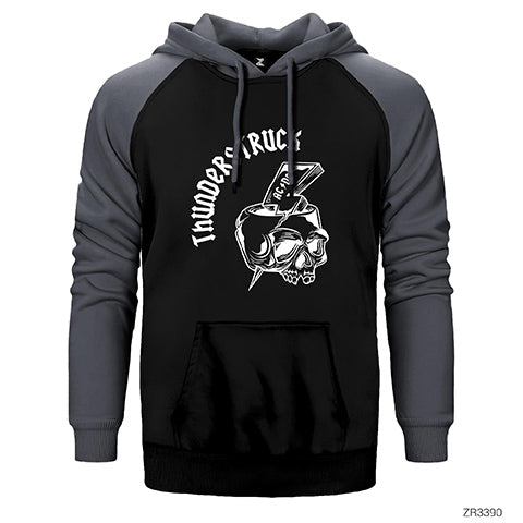 AC DC Thunderstuck Skull Çift Renk Reglan Kol Sweatshirt / Hoodie