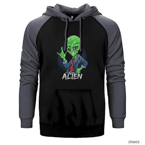 Rock Star Alien Çift Renk Reglan Kol Sweatshirt / Hoodie