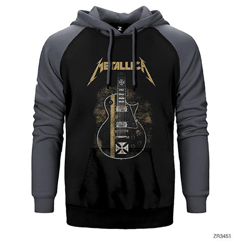 Metallica Guitar Cross Çift Renk Reglan Kol Sweatshirt / Hoodie