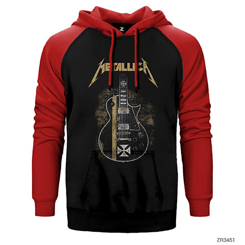 Metallica Guitar Cross Çift Renk Reglan Kol Sweatshirt / Hoodie