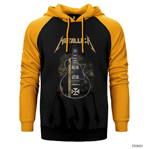 Metallica Guitar Cross Çift Renk Reglan Kol Sweatshirt / Hoodie