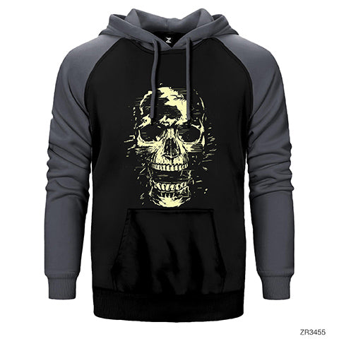 Skull Kuru Kafa Çığlık Çift Renk Reglan Kol Sweatshirt / Hoodie