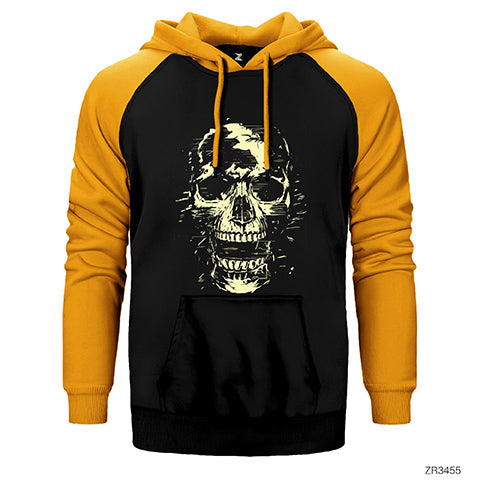 Skull Kuru Kafa Çığlık Çift Renk Reglan Kol Sweatshirt / Hoodie