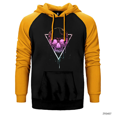 Skull Pink Kufu Kafa Çift Renk Reglan Kol Sweatshirt / Hoodie