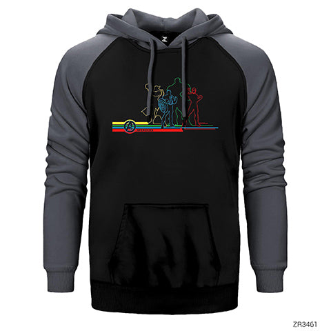 Avengers Kahramanlar Outline Çift Renk Reglan Kol Sweatshirt / Hoodie