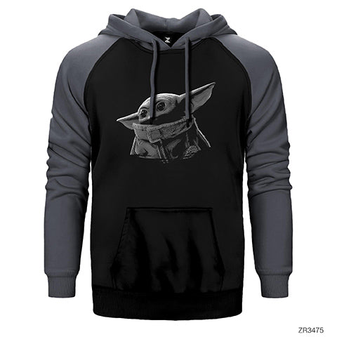 Yoda BW Çift Renk Reglan Kol Sweatshirt / Hoodie