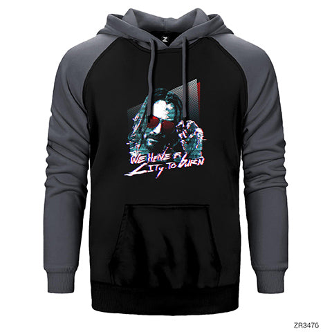 Cyberpunk Keanu Reeves Çift Renk Reglan Kol Sweatshirt / Hoodie
