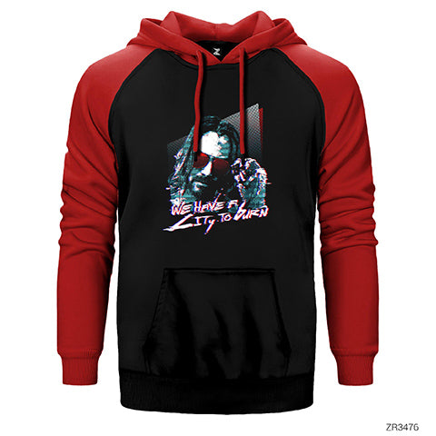 Cyberpunk Keanu Reeves Çift Renk Reglan Kol Sweatshirt / Hoodie