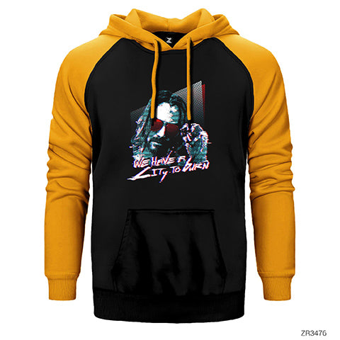 Cyberpunk Keanu Reeves Çift Renk Reglan Kol Sweatshirt / Hoodie
